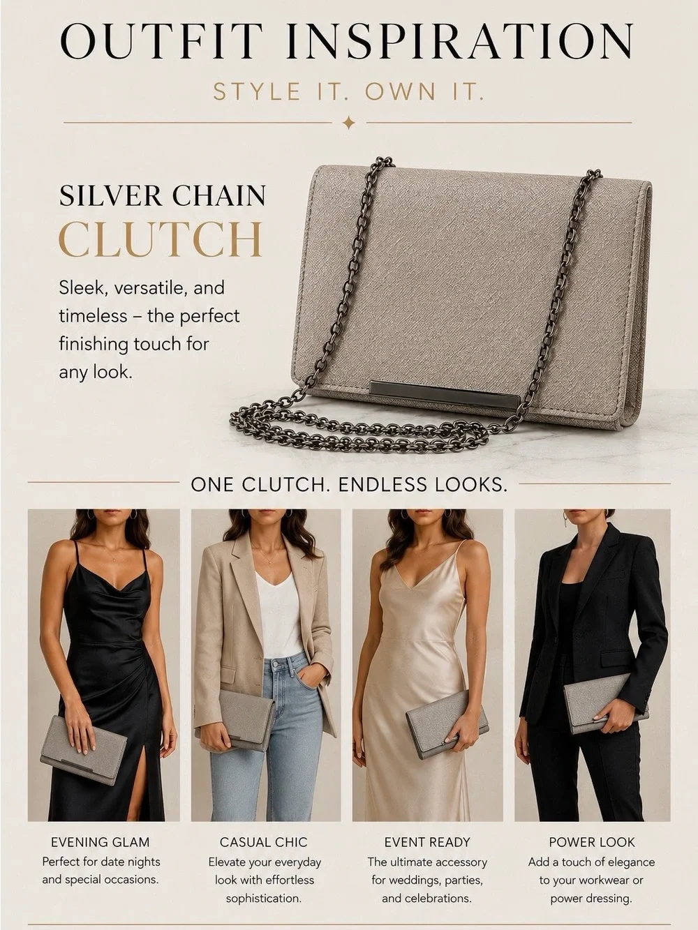 Mix No. 6 Metallic Silver Chain-Handle Clutch